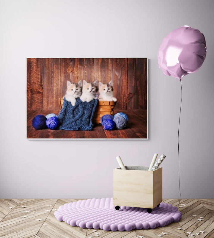 Kids Themed Wall Art Ideas:  Calico Kittens in Yarn Basket