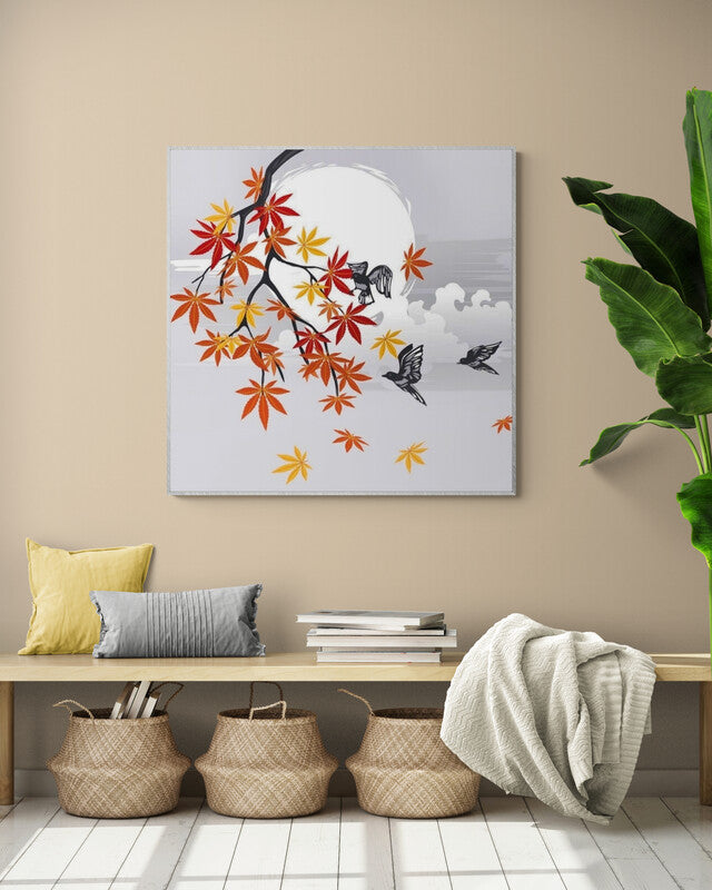 Seasonal Themed Wall Art Ideas: Autumn Japanese Maple Tree & Sparrows